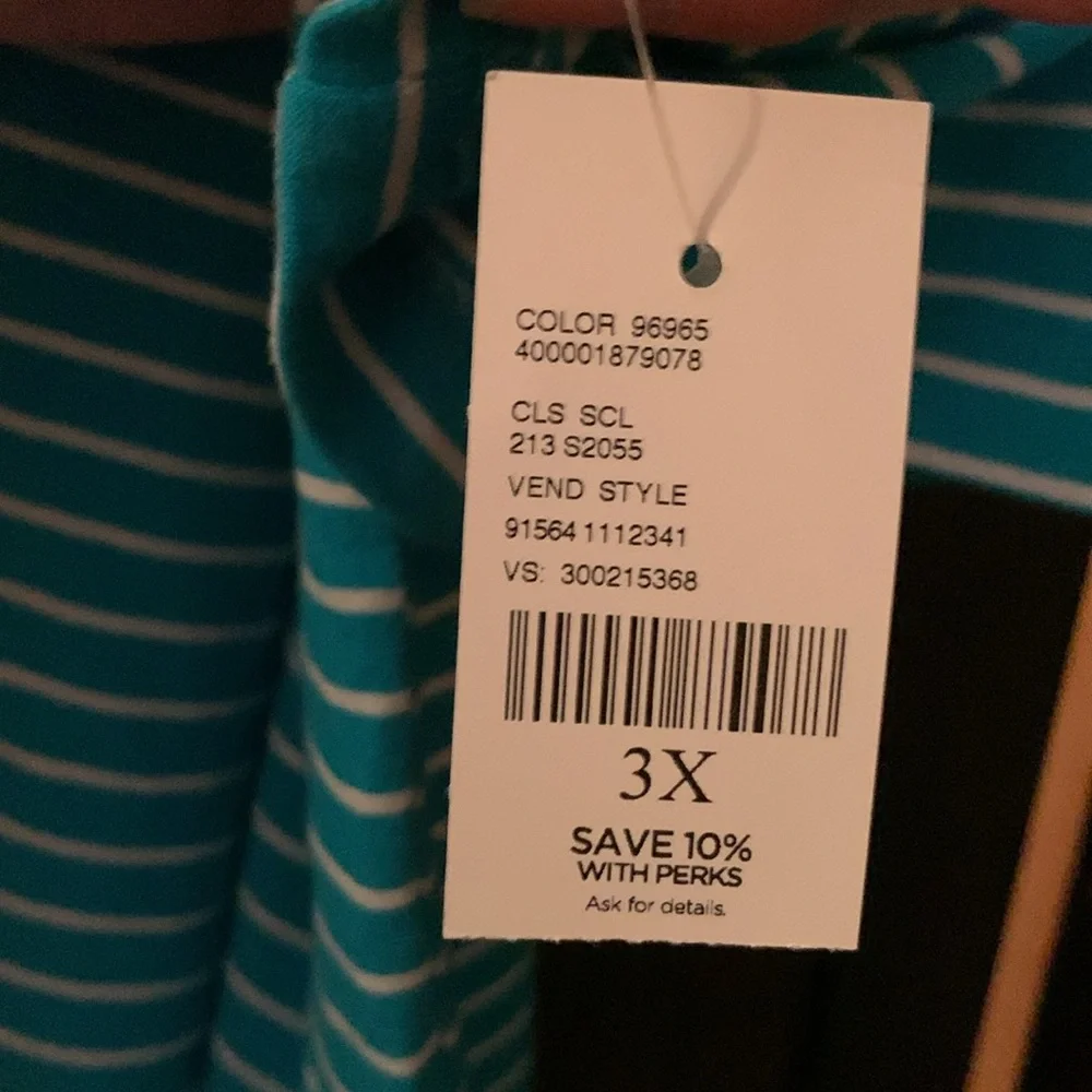 Catherine’s Teal Blue & White Striped V-Neck t-shirt women’s 3XL , 26-28W, NWT - Picture 4 of 9